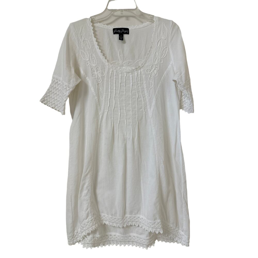 Gretty Zueger 100% Cotton Size Small Crochet Appliqué High Low Dress